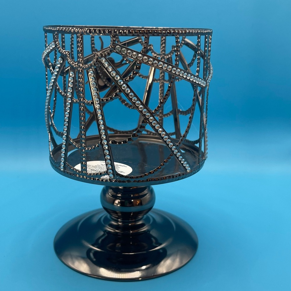 Bath Body Works‎ Spider Web Pedestal Candle Holder Black Rhinestone Halloween - Picture 3 of 6